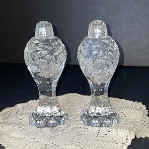 Crystal Salt & Pepper Shakers 5” Vintage Glassware Set Dinnerware